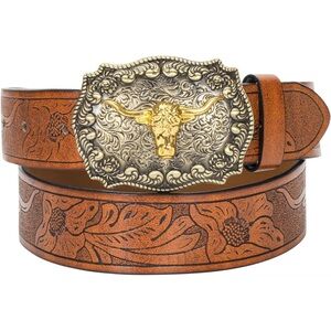 Western Floral Embossed Belt with Interchangeable  Buckle
